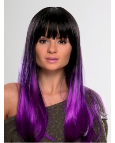 22 Inches Discount New Long Straight Lace Front Purple 100% Indian Remy Hair Women Ombre Wigs 