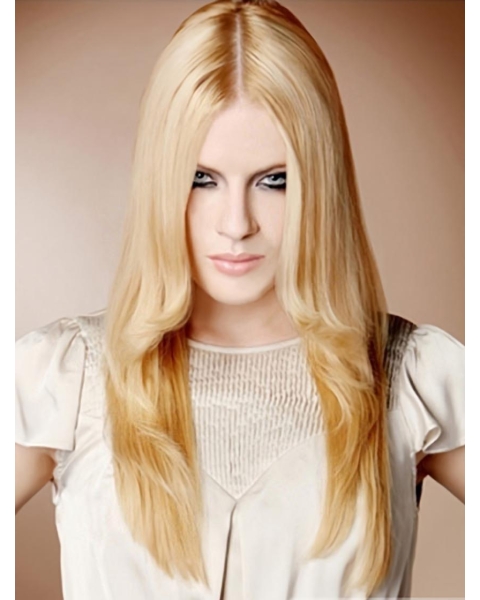  Perfect  22'' Blonde Straight 100% Hand-Tied Mono Top Synthetic Long Women Wigs