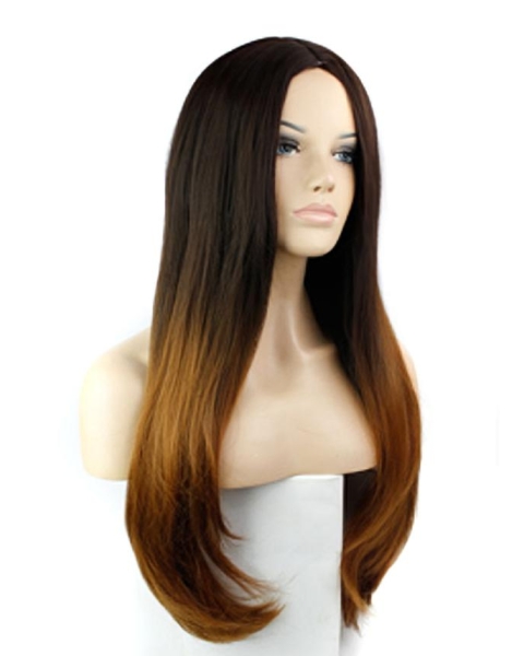 24 Inch Straight Without Bangs  Lace Front 100% Remy Human Hair Ombre Women Wigs