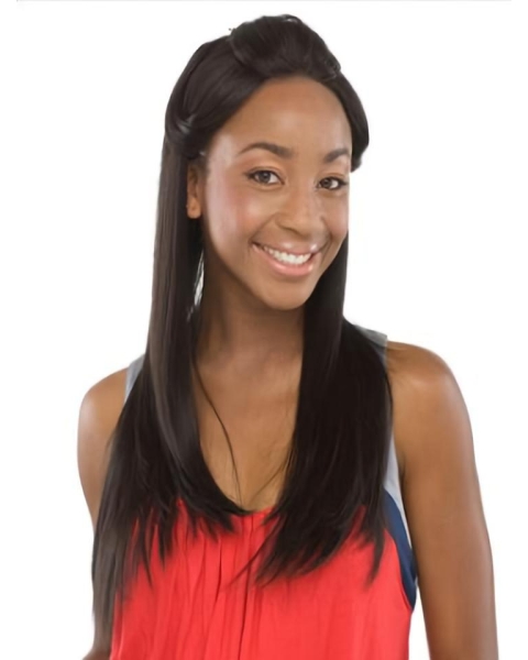 Nice Black Straight Lace Front Long Human Hair Women Wigs