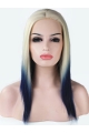 16" Straight Long Lace Front Indian Remy Human Hair Women Ombre Wigs