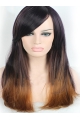 22 Inch Long Straight  With Bangs Lace Front 100% Remy Human Hair Ombre Wigs