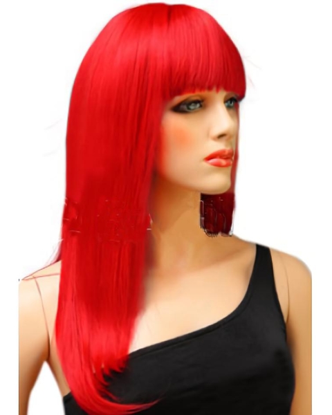 20'' Smooth Long Straight With Bangs Red Lace Front Synthetic Women Wigs