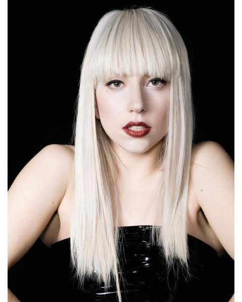 18'' Soft Straight With Bangs Capless Long Heat Friendly Synthetic  Women Lady Gaga Wigs