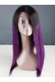 18" Long Straight Without Bangs Full Lace Indian Remy Human Hair Women Ombre Wigs 