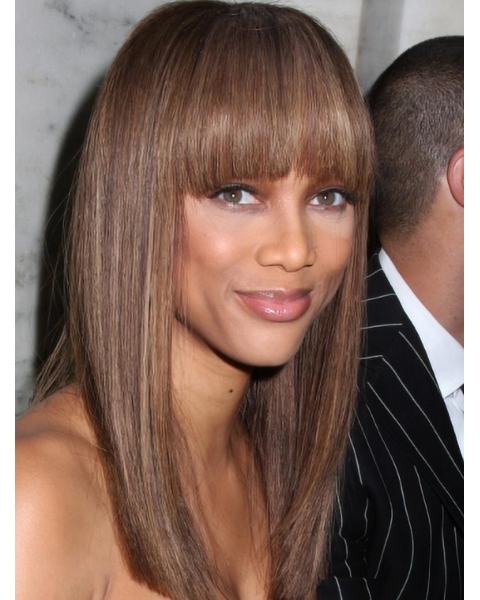 18''  Distinct Long Straight With  Bangs Glueless Lace Front Human Hair Tyra Banks Wigs