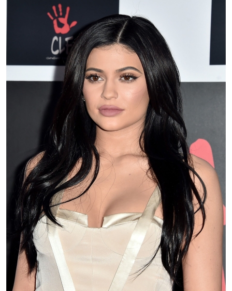 20'' Long Black Straight  Without Bangs Lace Front Synthetic Women Kylie Jenner Wigs