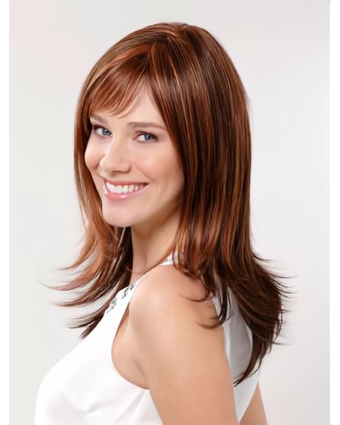 14'' Shoulder Length Straight With Bangs  Capless  Ombre/2 tone Synthetic Long Women Wig