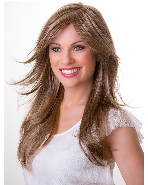 16'' Long Straight Blonde Layered Capless Synthetic Long Women Wigs