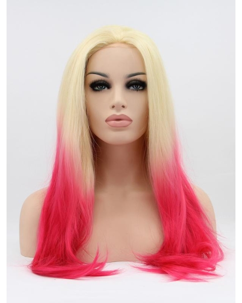 23''Long Straight Ombre/2 Tone Without Bangs Lace Front Synthetic  Women Wigs