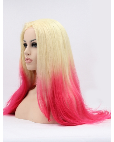 23''Long Straight Ombre/2 Tone Without Bangs Lace Front Synthetic  Women Wigs