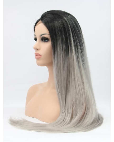 L28'' Long Straight Ombre/2 Tone Without Bangs Lace Front Synthetic Women Wigs