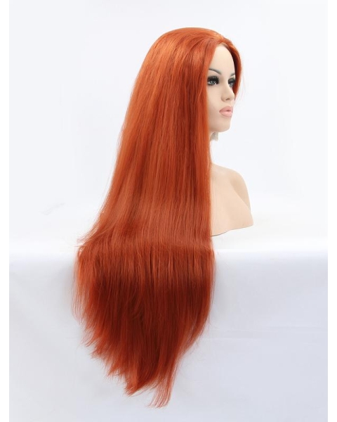 32'' Long Auburn Without Bangs  Lace Front Straight Synthetic Women Wigs