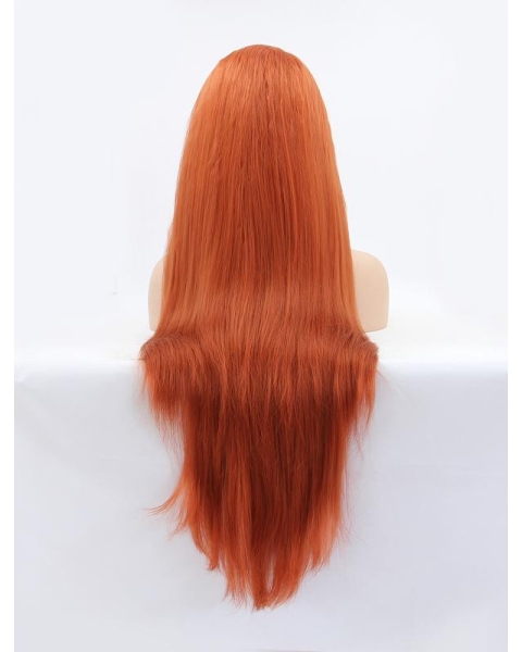 32'' Long Auburn Without Bangs  Lace Front Straight Synthetic Women Wigs