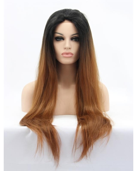 30''Long Straight Ombre/2 Tone Without Bangs  Lace Front  Synthetic Women Wigs