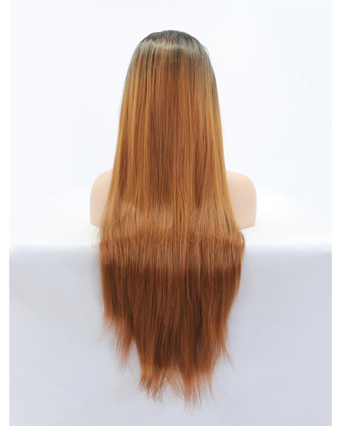 30''Long Straight Ombre/2 Tone Without Bangs  Lace Front  Synthetic Women Wigs