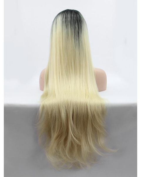 32'' Long Straight Ombre/2 Tone Without Bangs Lace Front  Synthetic Women Wigs