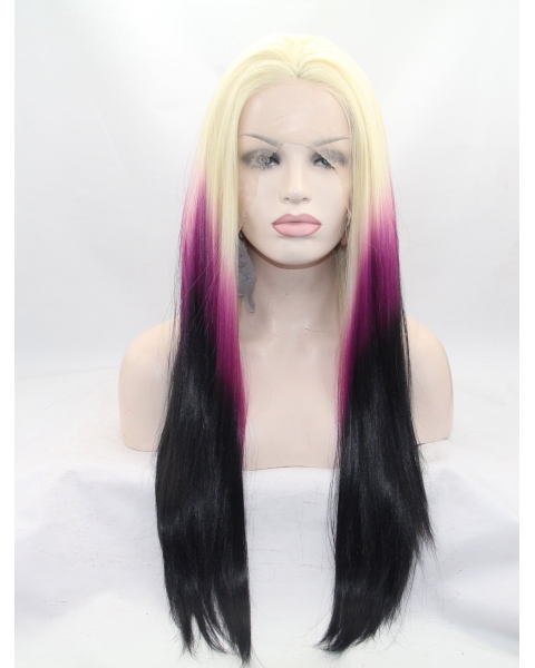 26" Straight Ombre/2 Tone Without Bangs Synthetic Lace Front Long Wigs