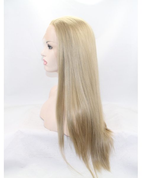 24" Long Straight Lace Front Blonde Without Bangs Synthetic Women Wigs