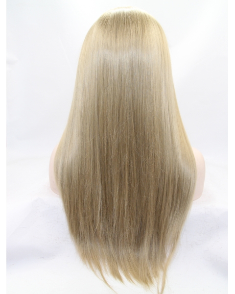 24" Long Straight Lace Front Blonde Without Bangs Synthetic Women Wigs