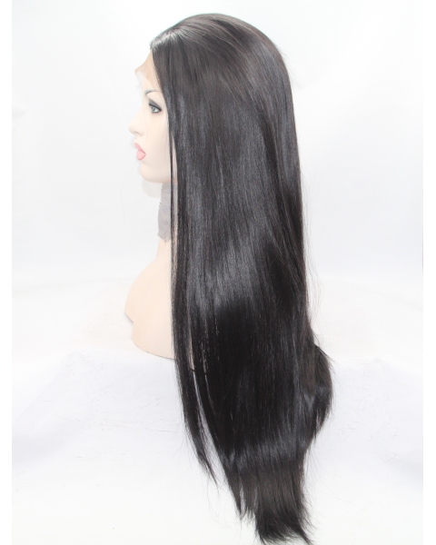 27" Long Straight Black Lace Front Layered Synthetic  Women Wigs