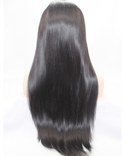 27" Long Straight Black Lace Front Layered Synthetic  Women Wigs