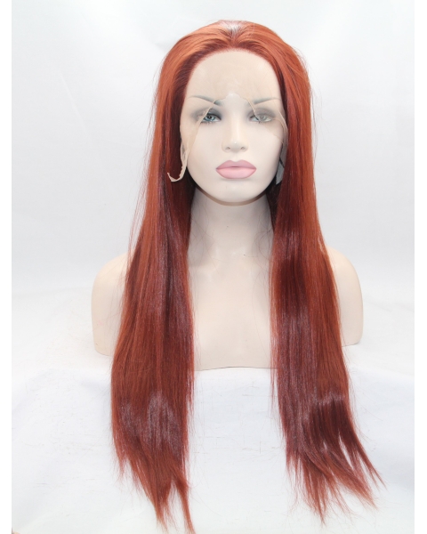 26" Long Straight Lace Front Red Without Bangs Synthetic  Women Wigs