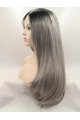 19" Straight Layered  Lace Front   Synthetic Long Grey Women Wigs