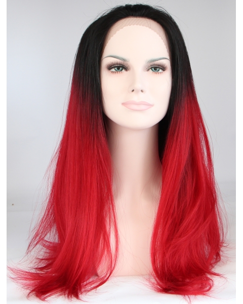 18" Straight Without Bangs Lace Front Ombre/2 Tone  Synthetic  Long Women Wigs