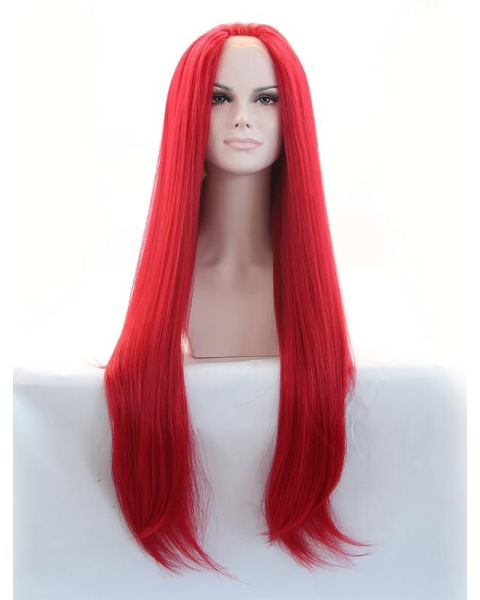 33'' Long Straight Without Bangs Lace Front Red  Synthetic Women Wigs