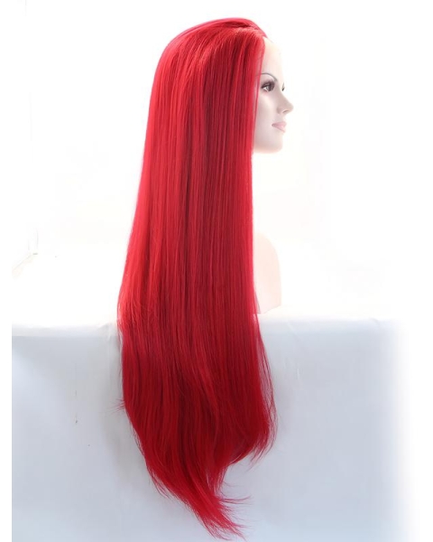 33'' Long Straight Without Bangs Lace Front Red  Synthetic Women Wigs