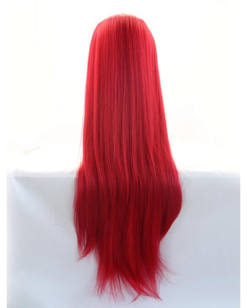 33'' Long Straight Without Bangs Lace Front Red  Synthetic Women Wigs