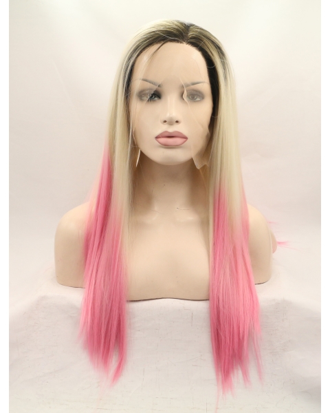 22'' Long Straight Without Bangs Ombre/2 Tone Lace Front Synthetic Women Wigs