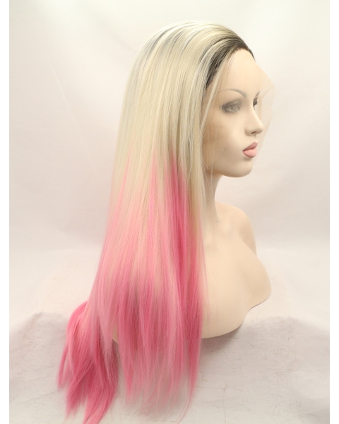 22'' Long Straight Without Bangs Ombre/2 Tone Lace Front Synthetic Women Wigs