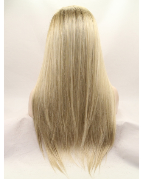 26'' Long Straight Without Bangs Blonde  Lace Front Synthetic Women Wigs