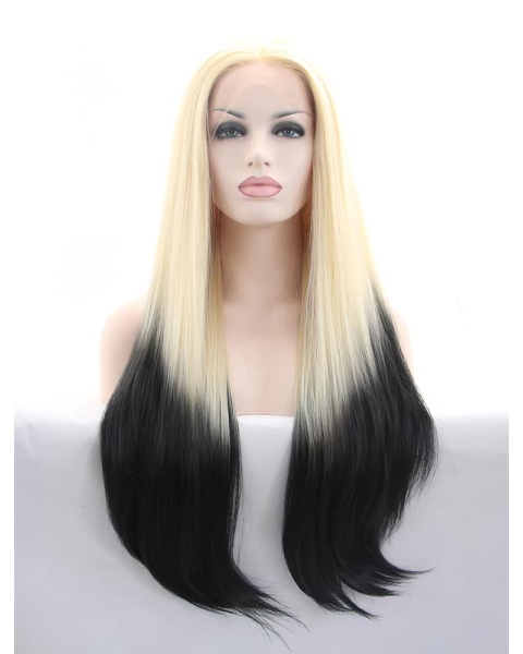 30'' Long Straight Without Bangs Ombre/2 Tone  Long Lace Front Synthetic Women Wigs