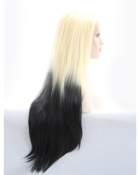 30'' Long Straight Without Bangs Ombre/2 Tone  Long Lace Front Synthetic Women Wigs