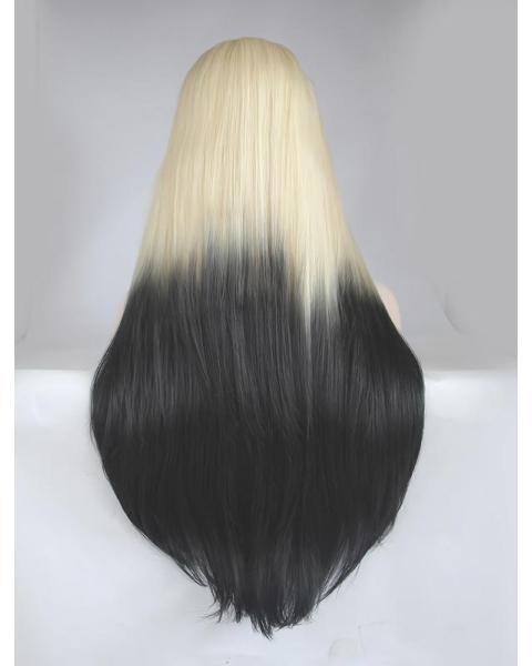 30'' Long Straight Without Bangs Ombre/2 Tone  Long Lace Front Synthetic Women Wigs