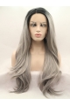 27'' Long Straight  Lace Front Layered Synthetic Grey Women Wigs