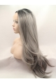 27'' Long Straight  Lace Front Layered Synthetic Grey Women Wigs