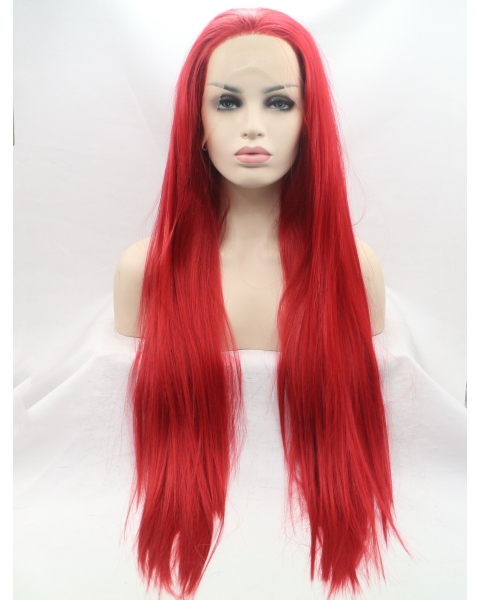 30'' Long Straight Lace Front Layered red Synthetic Long Women Wigs