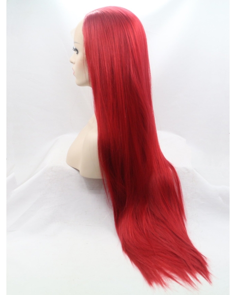 30'' Long Straight Lace Front Layered red Synthetic Long Women Wigs