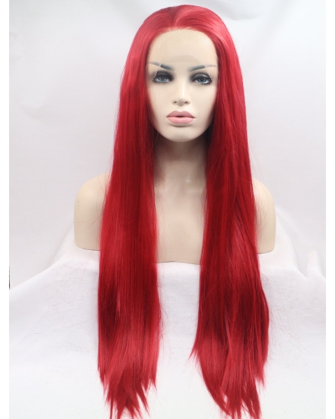 32'' Long Straight Lace Front Without Bangs Long Synthetic Red  Women Wigs