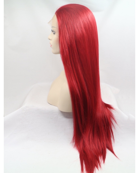 32'' Long Straight Lace Front Without Bangs Long Synthetic Red  Women Wigs