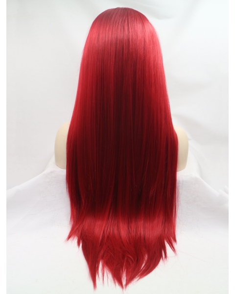 32'' Long Straight Lace Front Without Bangs Long Synthetic Red  Women Wigs