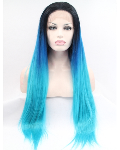 30" Long Straight Lace Front Ombre/2 Tone Without Bangs Synthetic Women Wigs