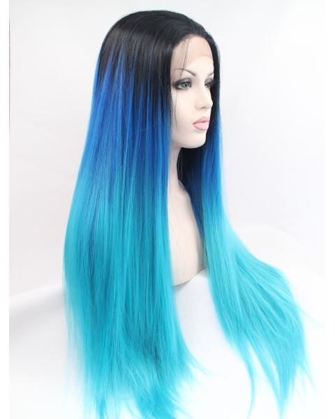 30" Long Straight Lace Front Ombre/2 Tone Without Bangs Synthetic Women Wigs