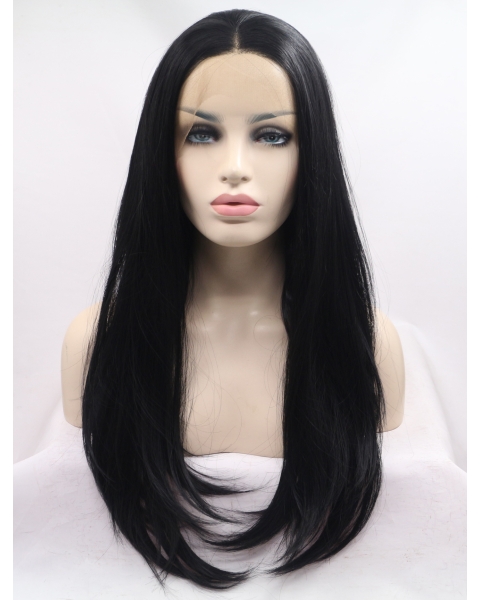 21" Long Straight Lace Front  Black Without Bangs  Synthetic Women Wigs