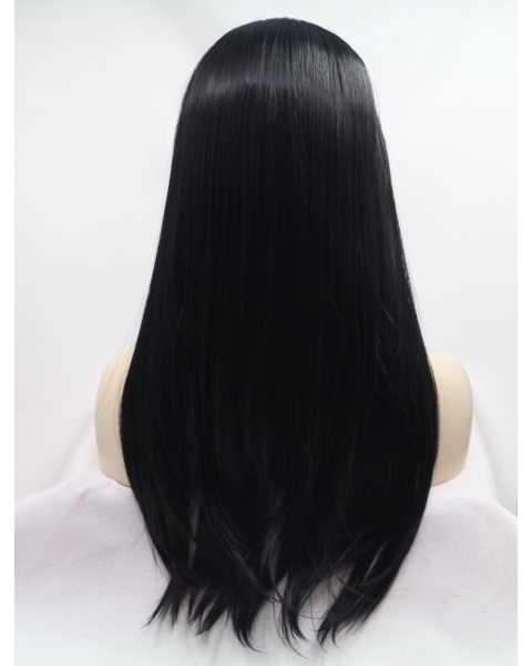 21" Long Straight Lace Front  Black Without Bangs  Synthetic Women Wigs