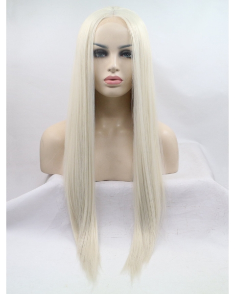 24'' Long Straight Without Bangs Synthetic  Grey Women Wigs